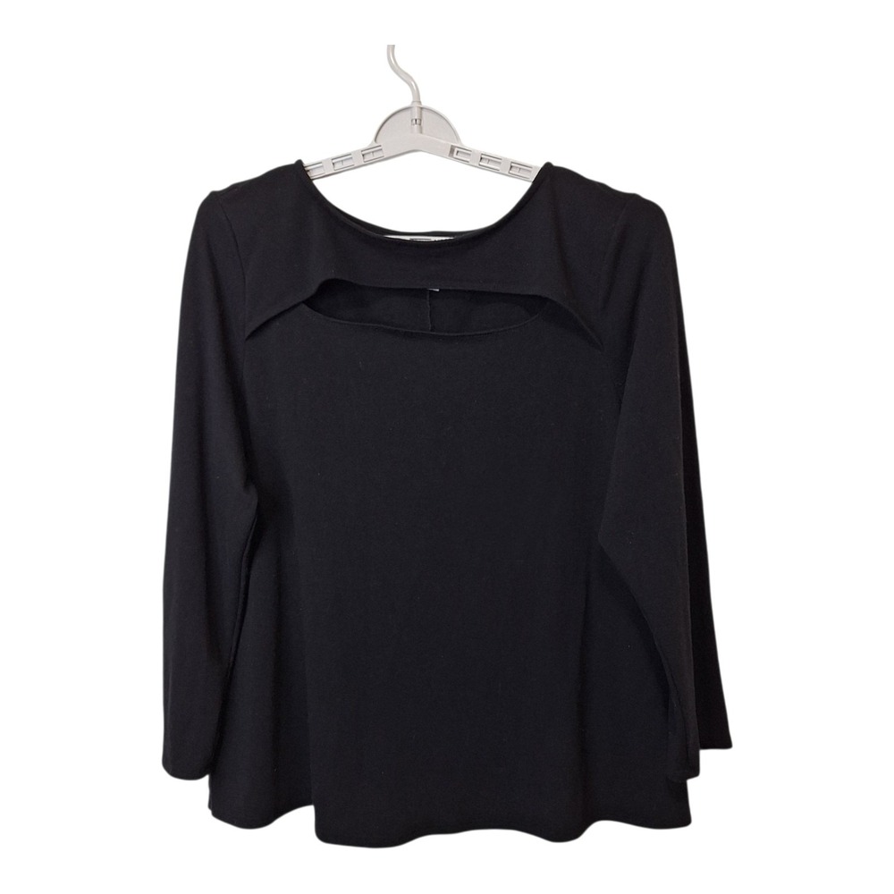 Emerald Womens 3XL Pullover Cut Out Top Black Long Sleeve Sweater Stretch Office